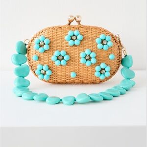 Serpui Olivine Flowery Wickery Clutch Bag